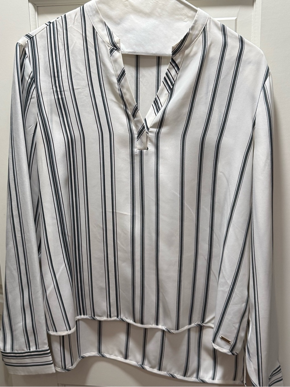Armani Exchange White Blouse with Black Vertical Stripes
